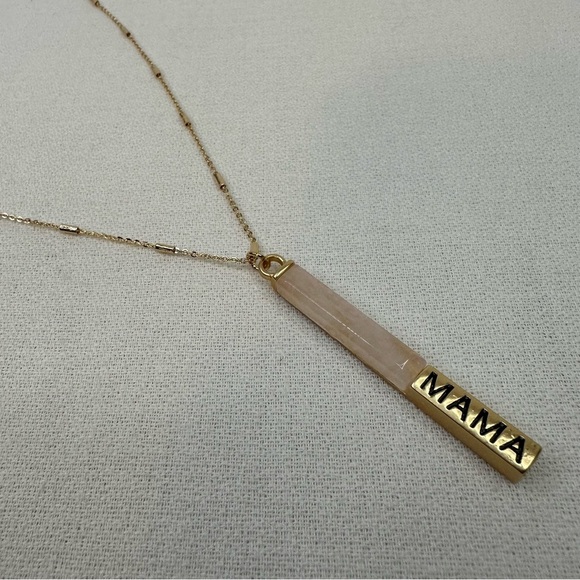Pendant Mama Necklace Gold Tone Pink Stone - Picture 2 of 8
